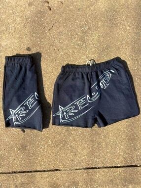 Black Graphic Lounge Shorts with White 'RE-UP' Logo